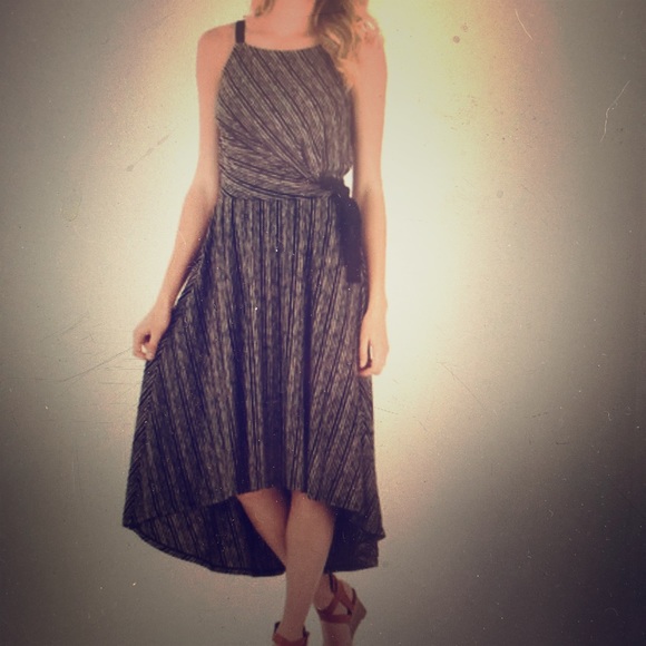 High low maxi dress black tan stripe medium